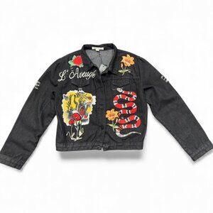 Embroidered Tiger Denim Jacket – NWT – Black Statement Jacket – Women’s M/L